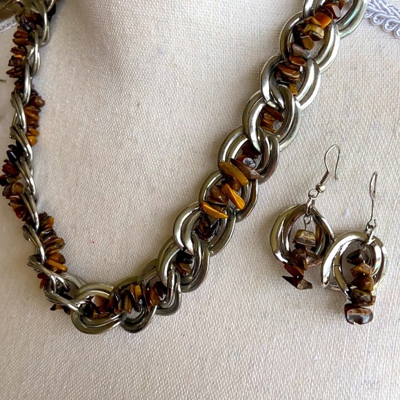 Natural Stone and Silver Links Necklace Bracelet & Earring Set - Picture 8 of 12